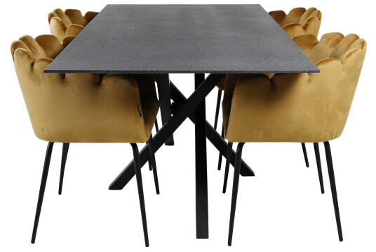 Venture Design Piazza & Limhamn spisegruppe Grå/gul 4 st stoler & bord 180 x 90 cm