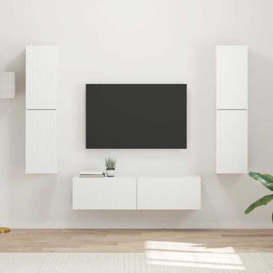 TV benksett 6 pcs Hvit Konstruert tre TV benksett 6 pcs Hvit Konstruert tre