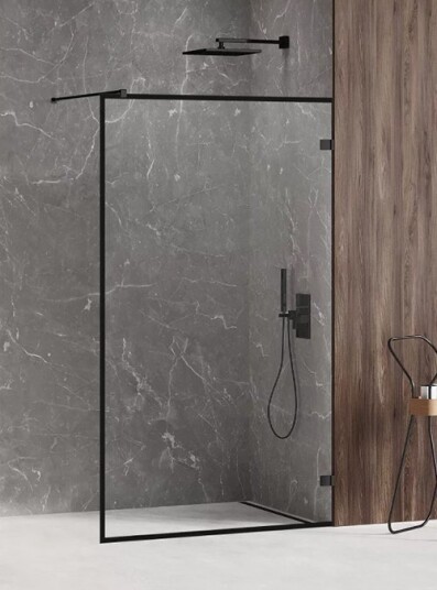 80x200 | AVEXA™ Walk-in Dusjvegg | Enkel Glassvegg med Slim Frame | 8mm Glass | Sort Matt