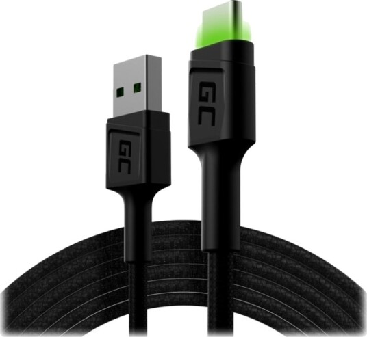 Green Cell USB-C Kabel med LED Belysning 2m Svart Green Cell USB-C Kabel med LED Belysning 2m Svart