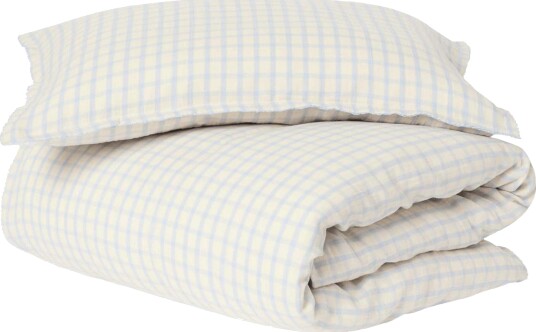 Garbo & Friends Gingham Sky Blue Muslin Sengesett Junior 100x130 + 35x55 cm