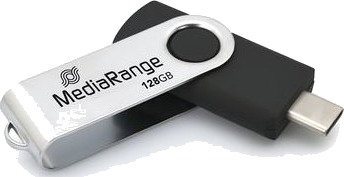 MediaRange MR1954 USB-C Minnepinne 128 GB Svart Sølv