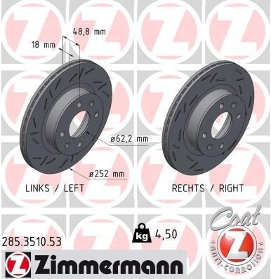 Bremseskive ZIMMERMANN 285.3510.53 Bremseskive ZIMMERMANN 285.3510.53