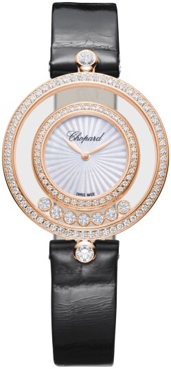 Chopard Dameklokke 209426 5201 Happy Diamonds Sølvfarget/Lær Ø32 mm
