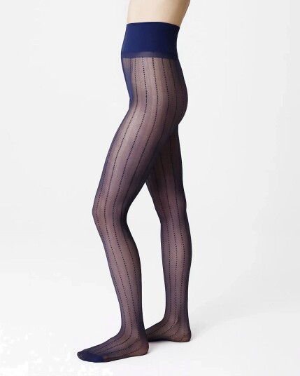 Swedish Stockings Viveca Stripe Tights   DARK INDIGO   M