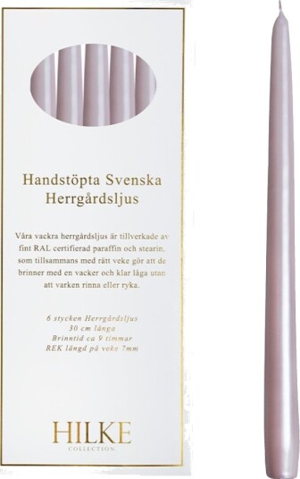 Hilke   Herregårdslys 30 cm 6 stk blekrosa perle