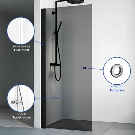 Macro Design Spirit Dusjdør Rett - med Hullgrep Hvit Matt / 97cm Tonet Glass