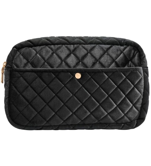 Fan Palm Beauty Bag Quilted Velvet Black Large