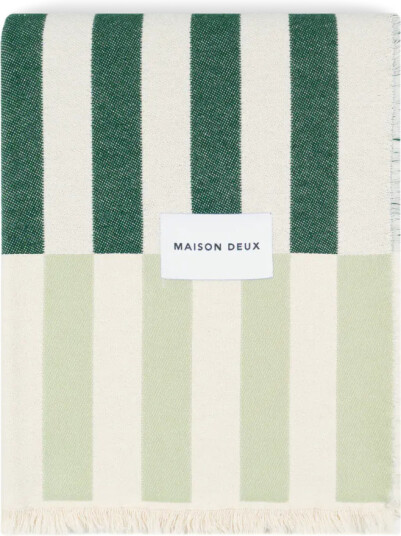 Maison Deux Tiles Blanket Sage Forest   White   140X 180CM