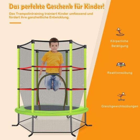 Ø140 cm hagetrampolin med sikkerhetsnetttrampolin kan holde opptil 135 kg for barn fra 3 år og over grønn