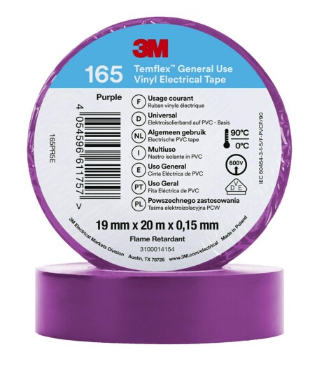3M Temflex 165 Eltape Lilla 19mm x 20m Elektroverktøy Tilbehør