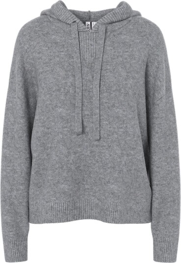 Pieces Pcmalou Ls Knit Hoodie Noos Bc - MEDIUM GREY MELANGE - M
