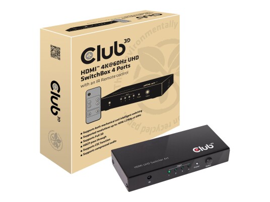 Club 3D SenseVision CSV-1370 Video/Audio Switch 4x HDMI 2.0 for HD og 3D