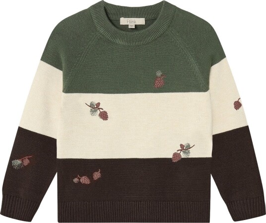 Fliink Genser Strikk Benna Pinecone Beetle/Sandshell/Kaffe Fliink 6 7 år (116 122) Genser Brun Grønn Hvit 116 112