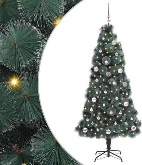 vidaXL Kunstig Forsynt Juletre med Kule Sett grønn 150 cm PET