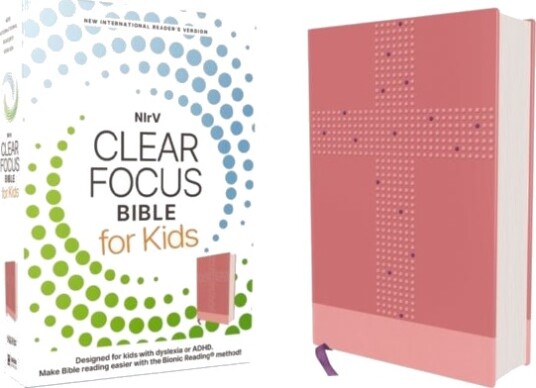 NIrV Clear Focus Bible for Kids Help Kids with ADHD or Dyslexia Read with Confidence Leathersoft Pink