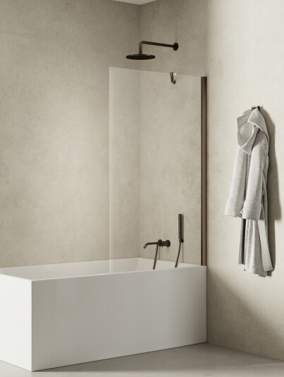NEW SOLEO Fast Badekarvegg med diagonal beslag Gunmetal Brushed 100x140