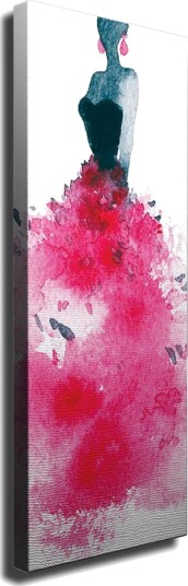 Lerretsbilde Elegant kvinne i en fargerik kjole Mørk blå / Cerise / Rosa