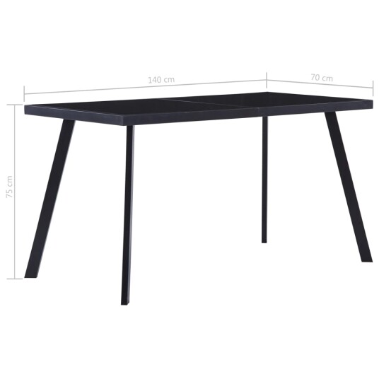 vidaXL Spisebord svart 140x70x75 cm herdet glass