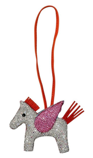 DARK Full Bling Pony Bag Charm Silver With Pink & Orange