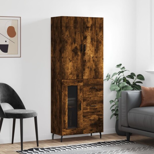 vidaXL Highboard røkt eik 69,5x34x180 cm konstruert tre 8720845412258