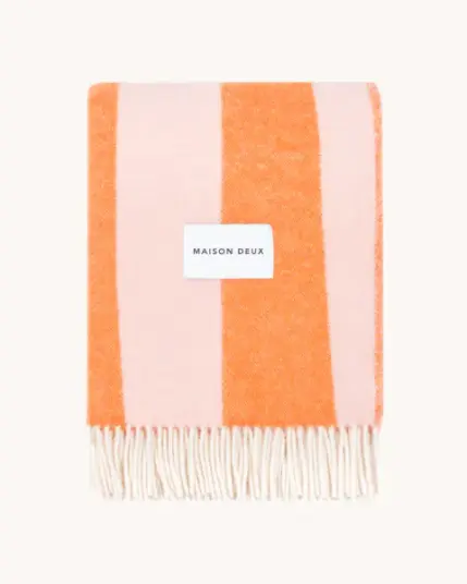 Maison Deux Rough Stripe Pledd Rosa/Orange