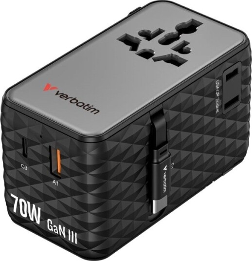Verbatim 30186 Reiseadapter 70 W, Charge "N" Travel Gan, 3 Usb-C + 1 Usb-A