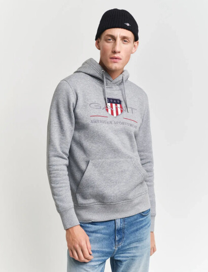 GANT Reg Archive Shield Hoodie - Grey - XXL GANT Reg Archive Shield Hoodie - Grey - XXL