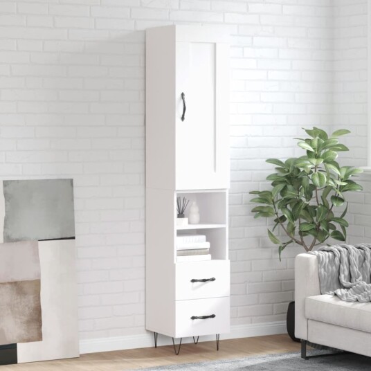 vidaXL Highboard hvit 34,5x34x180 cm konstruert tre 8720845497118