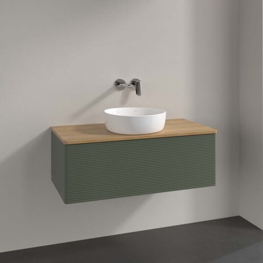 Villeroy & Boch Antao Servantskap med 1 skuff 100x50x36 cm m/lys Grønn Matt/Eik