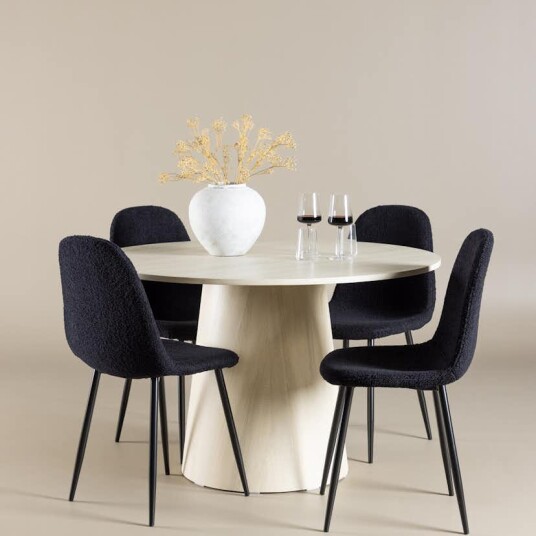 Spisegruppe Venture Home Lanzo Ø120 med 4 stk Polar Stoler Teddy