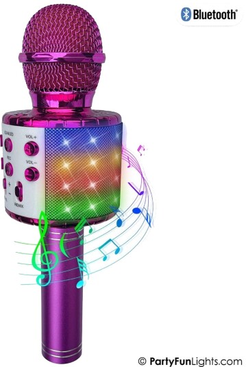 PartyFun Lights Karaoke mikrofon med LED og party-høyttaler 1200mah Rosa