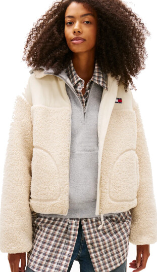 Tommy Jeans Tjw Teddy Fabric Mix Jacket   Cream   XL
