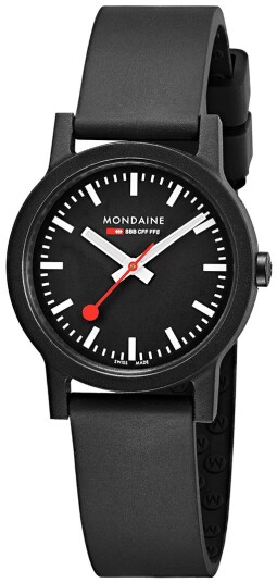 Mondaine Dameklokke MS1.32120.RB Sort/Gummi Ø32 mm