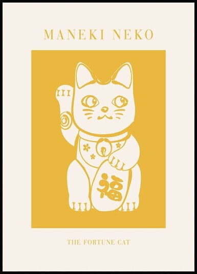 Maneki Neko Yellow Cat Plakat Plakat / 30x40cm