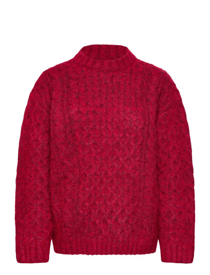 Monki Long Cable Knit Textured Sweater - Red - XS