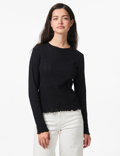 Pieces Pcmarie Ls O-Neck Poin Top Jrs Noos Bc - Black - S