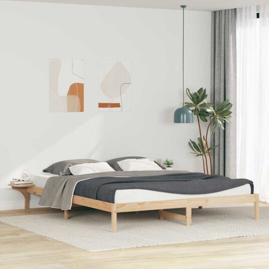  Sengestamme med Sidebord Naturlig 200 x 210 cm Massiv furu