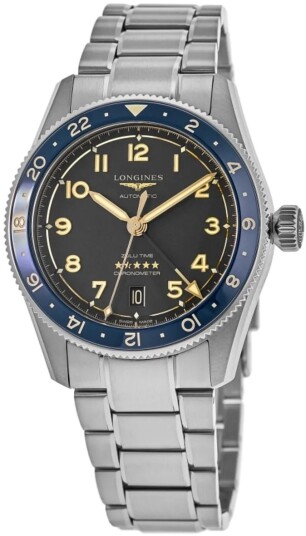 Longines Herreklokke L3.802.4.60.6 Spirit Zulu Time Sort/Stål Ø39 mm Longines Herreklokke L3.802.4.60.6 Spirit Zulu Time Sort/Stål Ø39 mm