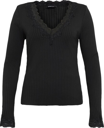 Gina Tricot Lace Detail Long Sleeve Top BLACK (9000) M
