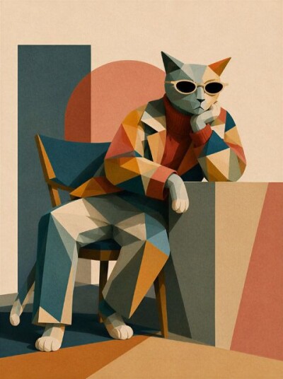 Plakat   Geometrisk Katt i Solbriller