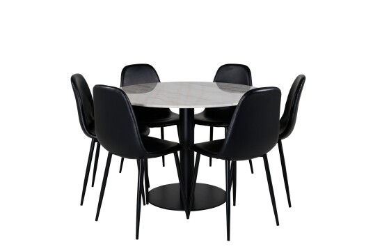 Venture Home Estelle Spisegruppe 106 cm Rund med 6 Polar Stoler Sort