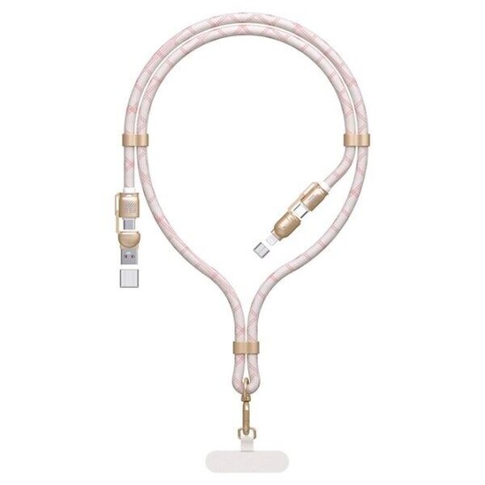 Dudao 4-i-1 USB-kabel og nøkkelbånd med USB USB-C og Lightning PD QC 65W 1,5 m rosa