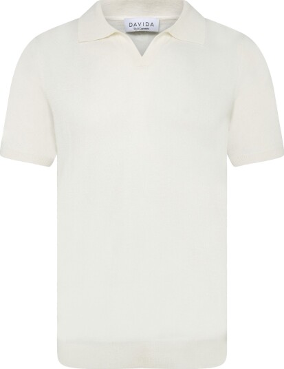 Davida Cashmere Man Fine Knit Open Collar T Shirt White XL