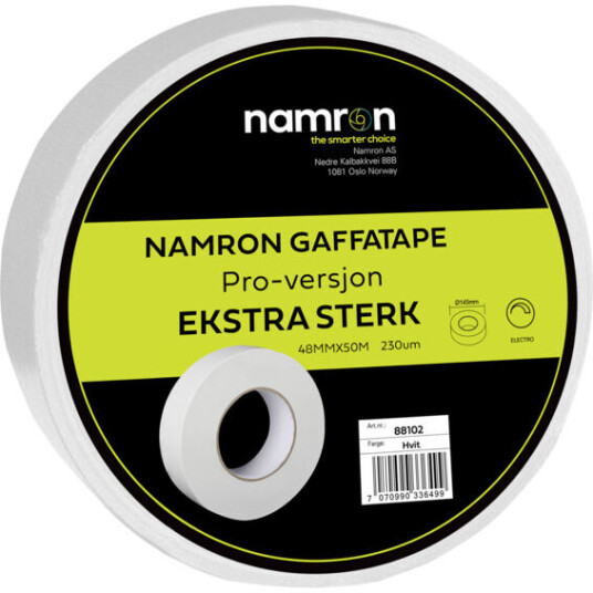 Namron gaffatape 48mmx50m hvit Pro - 88102
