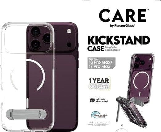CARE by PanzerGlass Kickstand Case Transparent w. White MagSafe Apple iPhone 18 Pro Max | 17 Pro Max