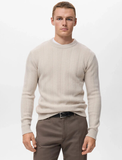 Mango Herringbone Structured Sweater - Beige - XXL