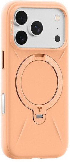 TORRAS iPhone 17 Pro Ostand Spin Silikon Deksel m. Roterende Kickstand MagSafe Kompatibel Oransje