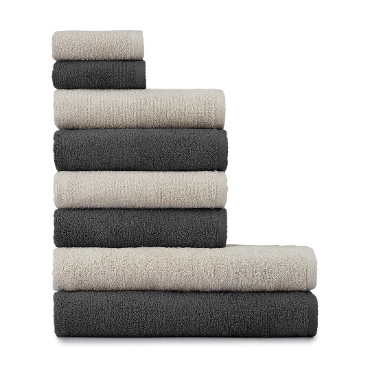 Heihus Fluffy Mix Håndklepakke Varm Beige / Mørk grå 8-pakning 2XL+4L+2M