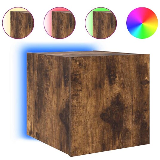 Vegghengt TV-benk med LED røkt eik 30,5x35x30 cm 837226